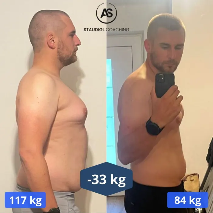 Vorher-Nachher-Bild von Andre Eder: von 117 kg auf 84 kg