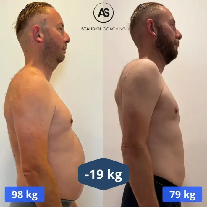 Vorher-Nachher-Bild von Florian Frömel: von 98 kg auf 79 kg