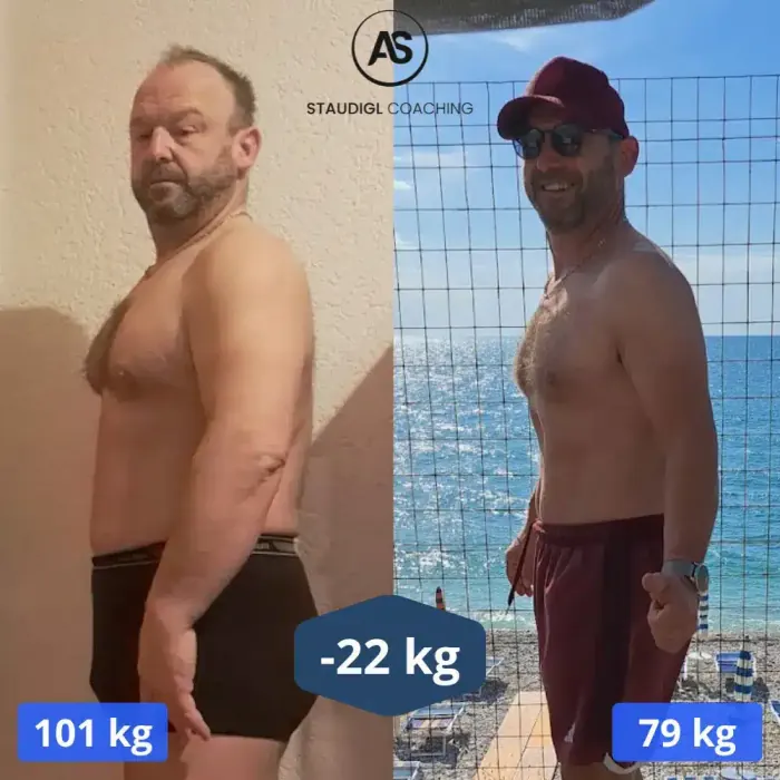 Vorher-Nachher-Bild von Georg Dangl: von 101 kg auf 79 kg