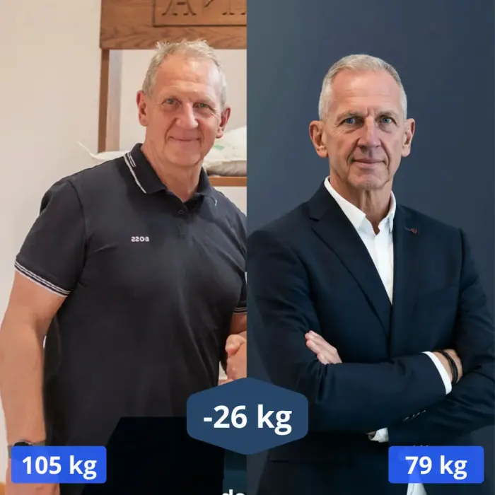 Vorher-Nachher-Bild von Hermann Bauer: von 105 kg auf 79 kg