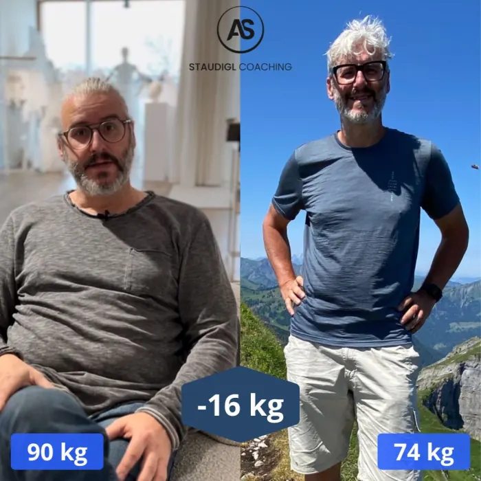 Vorher-Nachher-Bild von Jens Grabs: von 90 kg auf 74 kg