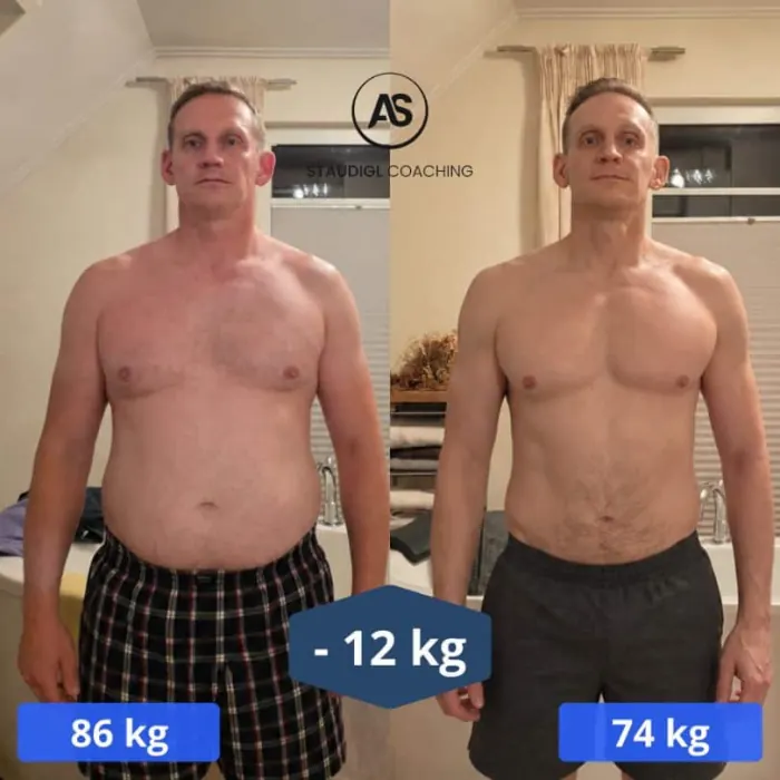 Vorher-Nachher-Bild von Johannes Bauer: von 89 kg auf 74 kg