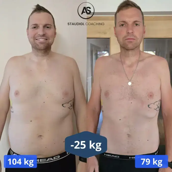 Vorher-Nachher-Bild von Julian Götz: von 104 kg auf 79 kg