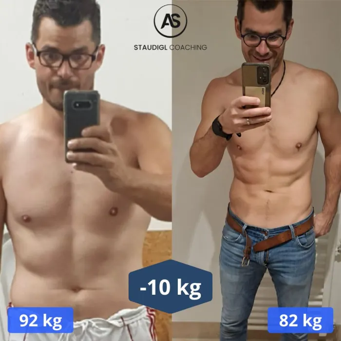 Vorher-Nachher-Bild von Markus Tibo: von 92 kg auf 82 kg