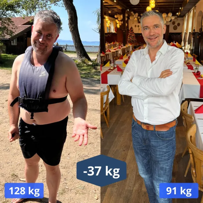 Vorher-Nachher-Bild von Muk Röhrl: von 128 kg auf 91 kg