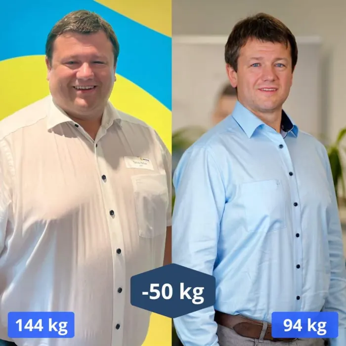 Vorher-Nachher-Bild von Tobias Pelzer: von 144 kg auf 94 kg