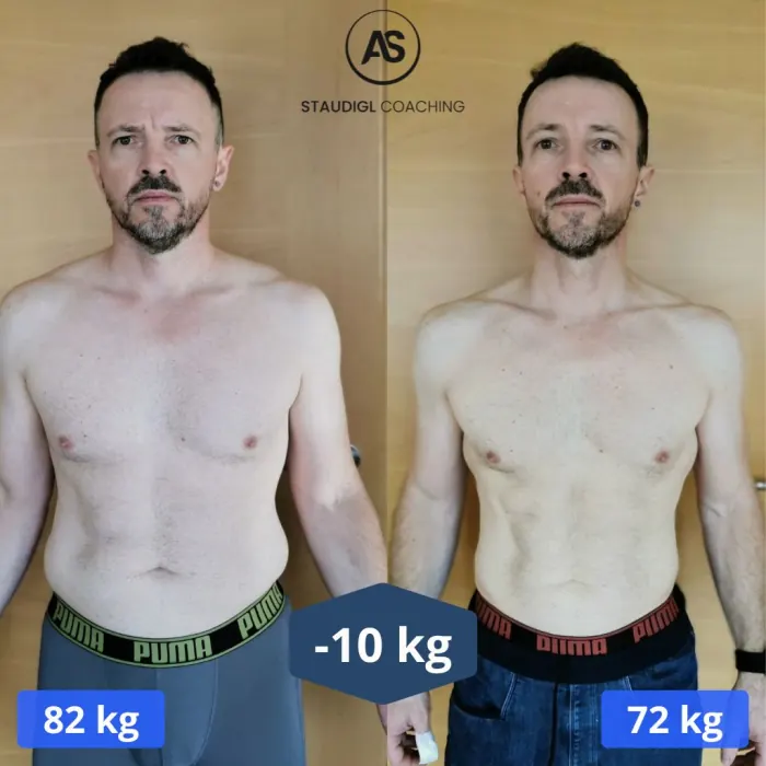 Vorher-Nachher-Bild von Tobias Schneck: von 82 kg auf 72 kg