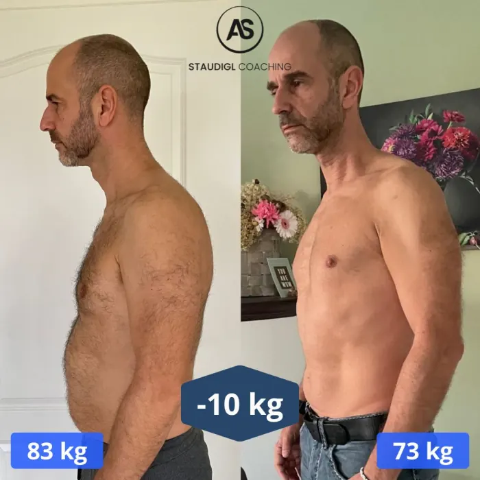 Vorher-Nachher-Bild von Tom Schiemann: von 83 kg auf 73 kg